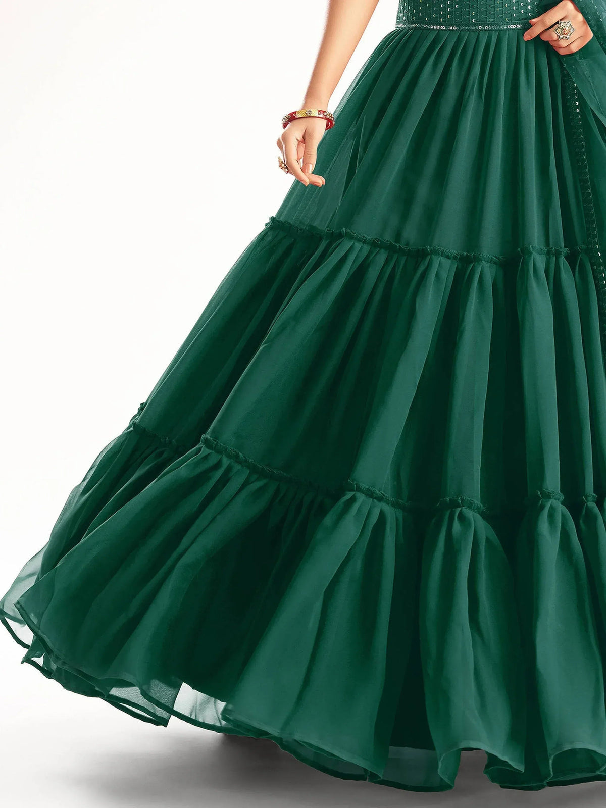 Tulsi Art Sweet Green Georgette Reception Wear Lehenga Choli With Dupatta | Grocsy