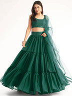 Tulsi Art Sweet Green Georgette Reception Wear Lehenga Choli With Dupatta | Grocsy