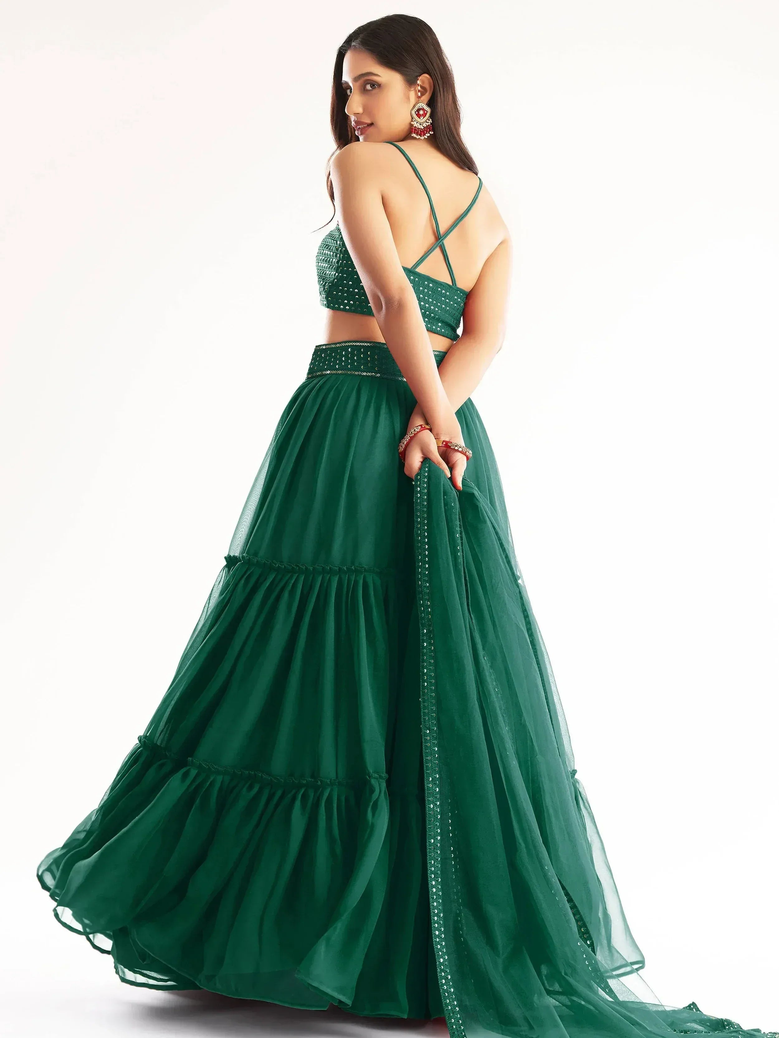 Tulsi Art Sweet Green Georgette Reception Wear Lehenga Choli With Dupatta | Grocsy