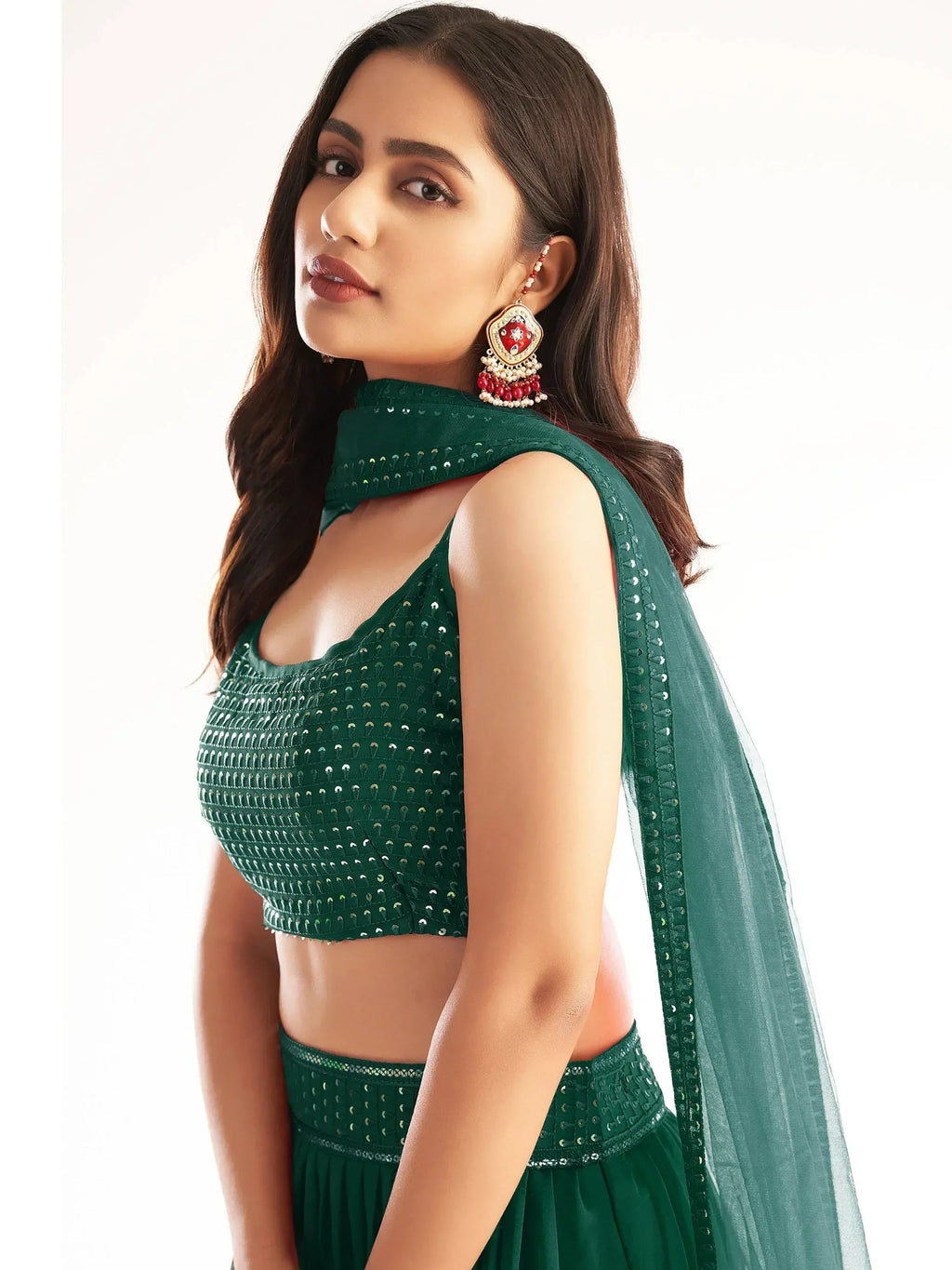 Tulsi Art Sweet Green Georgette Reception Wear Lehenga Choli With Dupatta | Grocsy