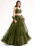 Tulsi Art Precious Mehendi Green Georgette Lehenga Choli With Net Dupatta | Grocsy