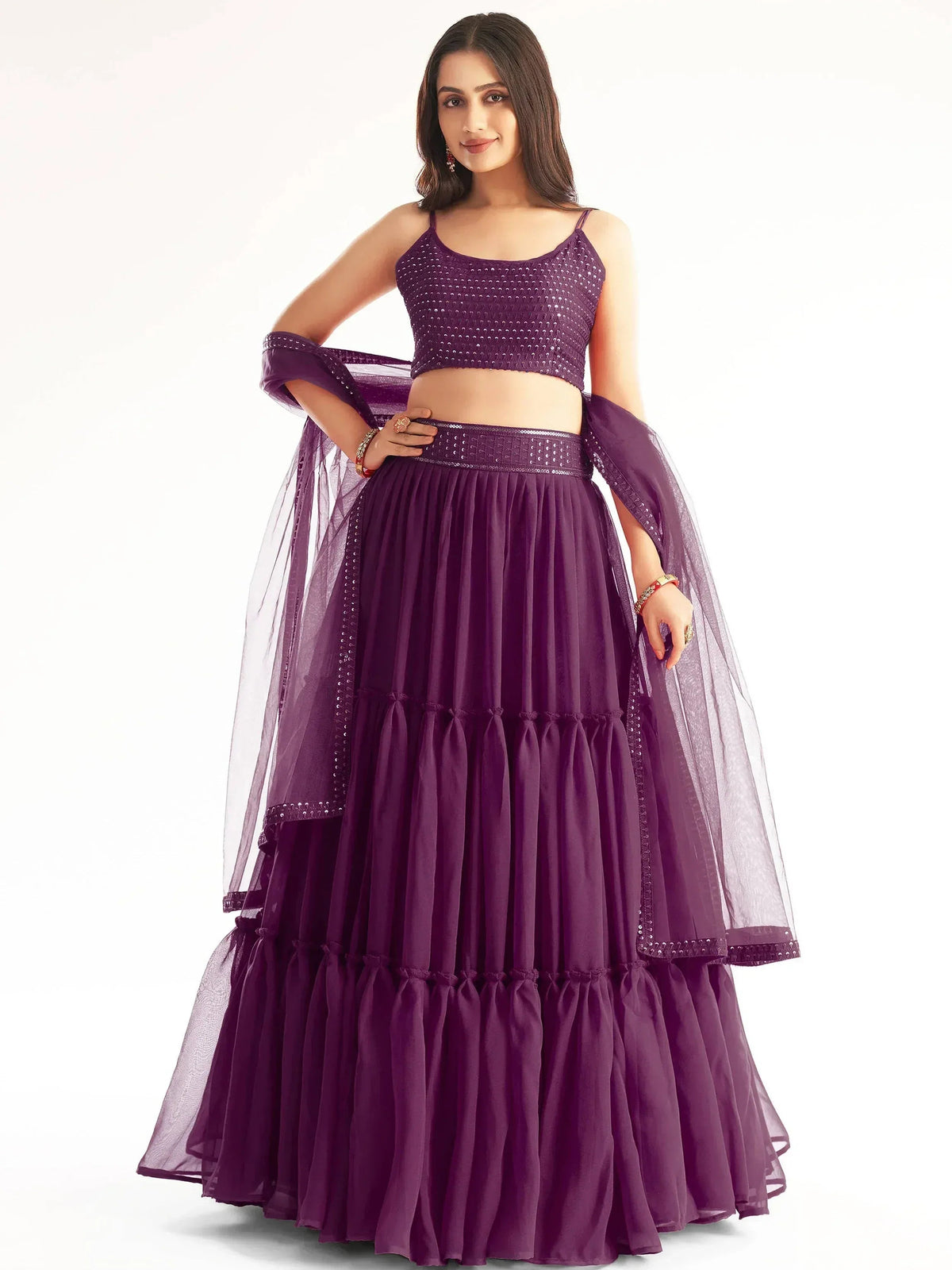 Tulsi Art Lovely Purple Georgette Engagement Wear Lehenga With Sequins Choli | Grocsy