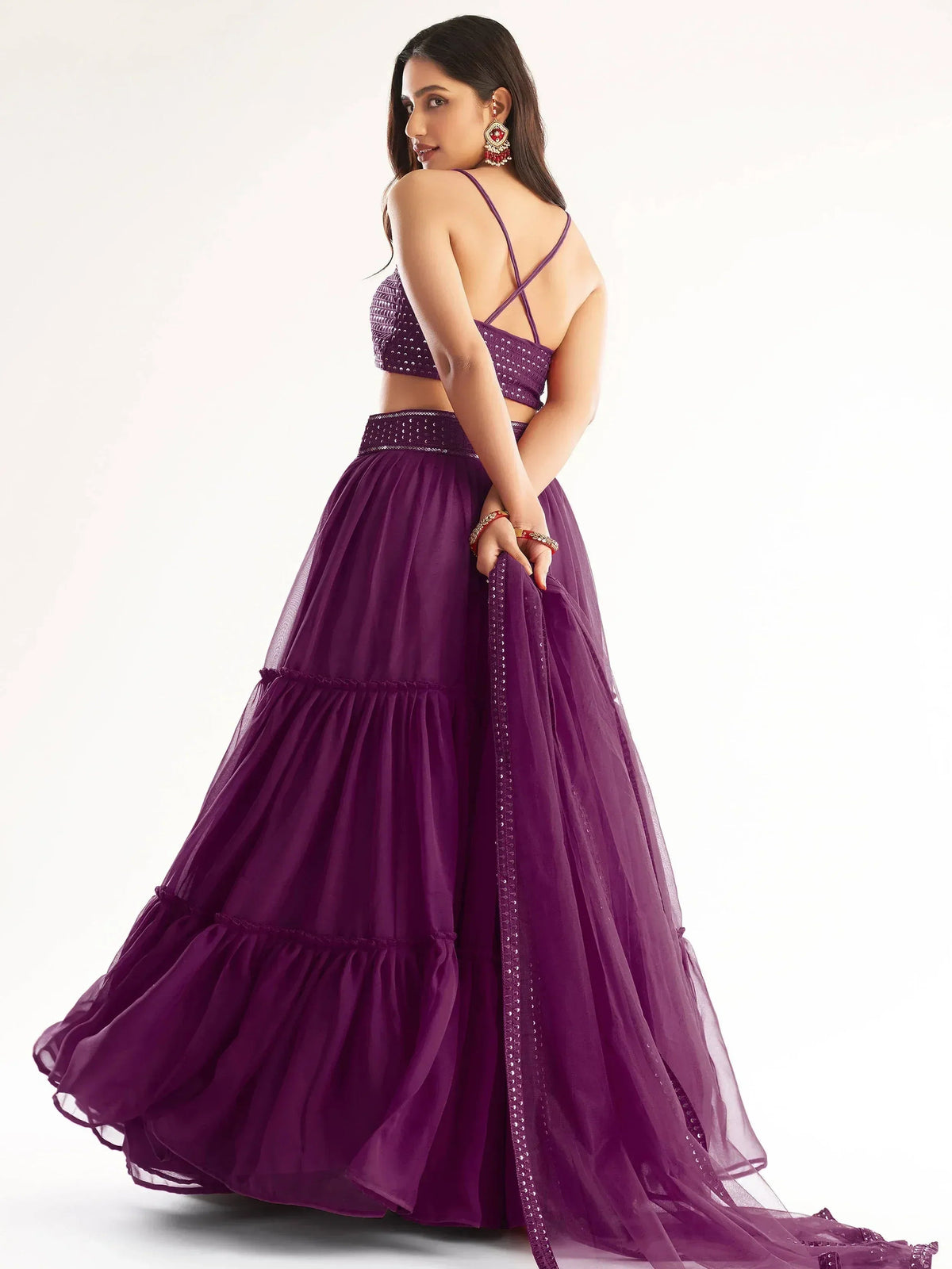 Tulsi Art Lovely Purple Georgette Engagement Wear Lehenga With Sequins Choli | Grocsy
