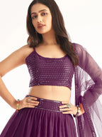 Tulsi Art Lovely Purple Georgette Engagement Wear Lehenga With Sequins Choli | Grocsy