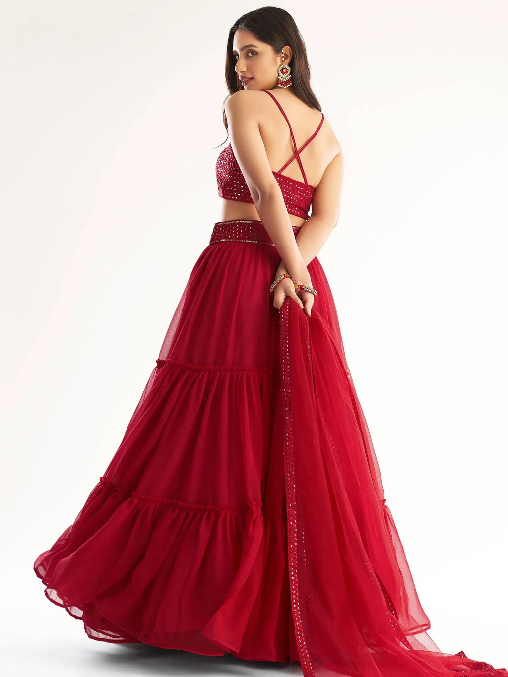 Tulsi Art Delightful Red Georgette Party Wear Lehenga Choli With Dupatta | Grocsy