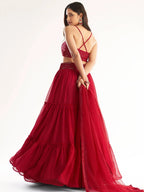 Tulsi Art Delightful Red Georgette Party Wear Lehenga Choli With Dupatta | Grocsy