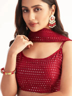 Tulsi Art Delightful Red Georgette Party Wear Lehenga Choli With Dupatta | Grocsy
