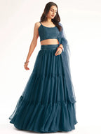 Tulsi Art Adorable Teal Blue Georgette Party Wear Lehenga With Sequins Choli | Grocsy