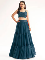 Tulsi Art Adorable Teal Blue Georgette Party Wear Lehenga With Sequins Choli | Grocsy