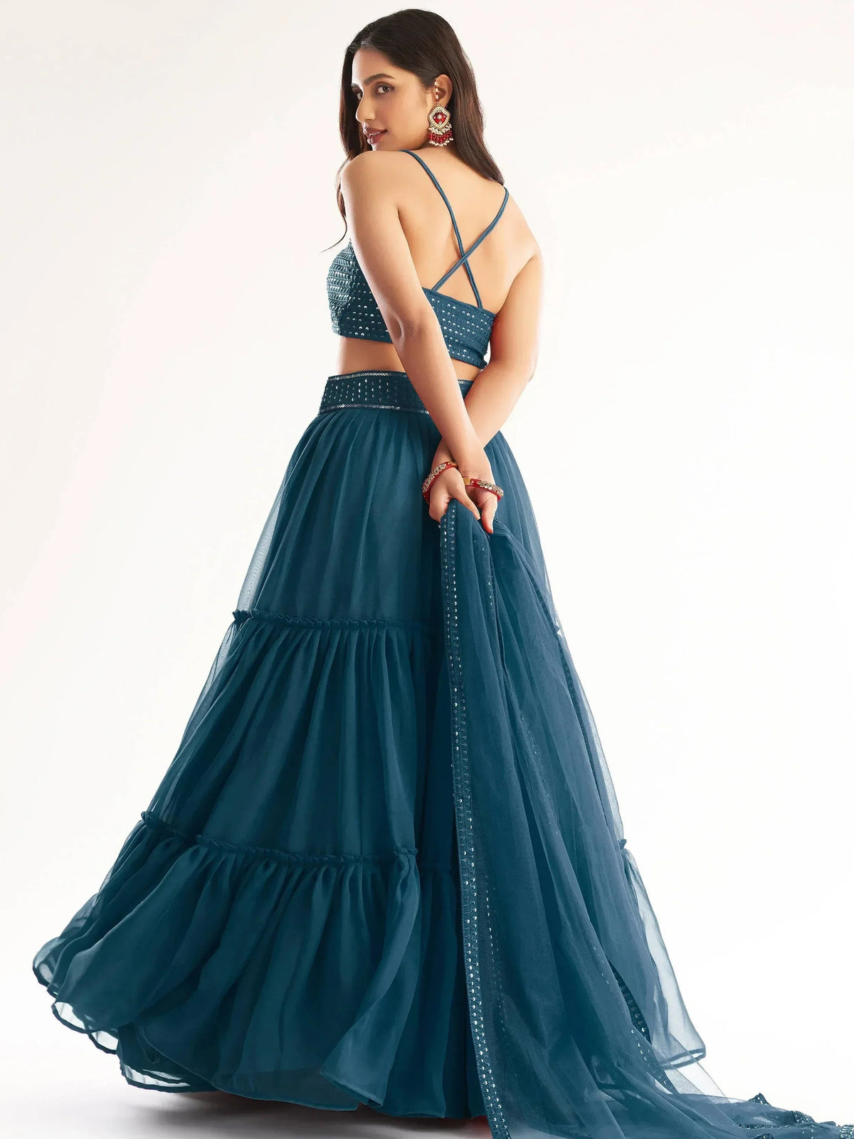 Tulsi Art Adorable Teal Blue Georgette Party Wear Lehenga With Sequins Choli | Grocsy