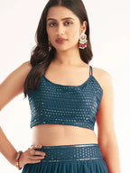 Tulsi Art Adorable Teal Blue Georgette Party Wear Lehenga With Sequins Choli | Grocsy