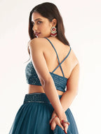 Tulsi Art Adorable Teal Blue Georgette Party Wear Lehenga With Sequins Choli | Grocsy