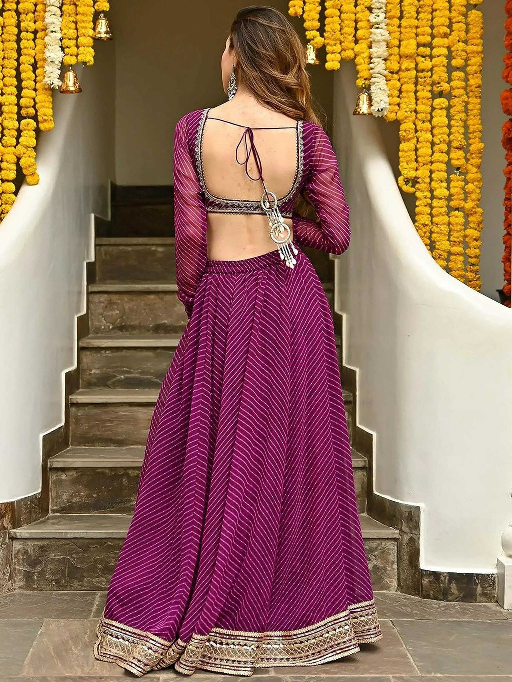 Tulsi Art Sweet Purple Leheriya Printed Georgette Wedding Wear Lehenga Choli | Grocsy