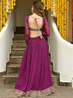 Tulsi Art Sweet Purple Leheriya Printed Georgette Wedding Wear Lehenga Choli | Grocsy