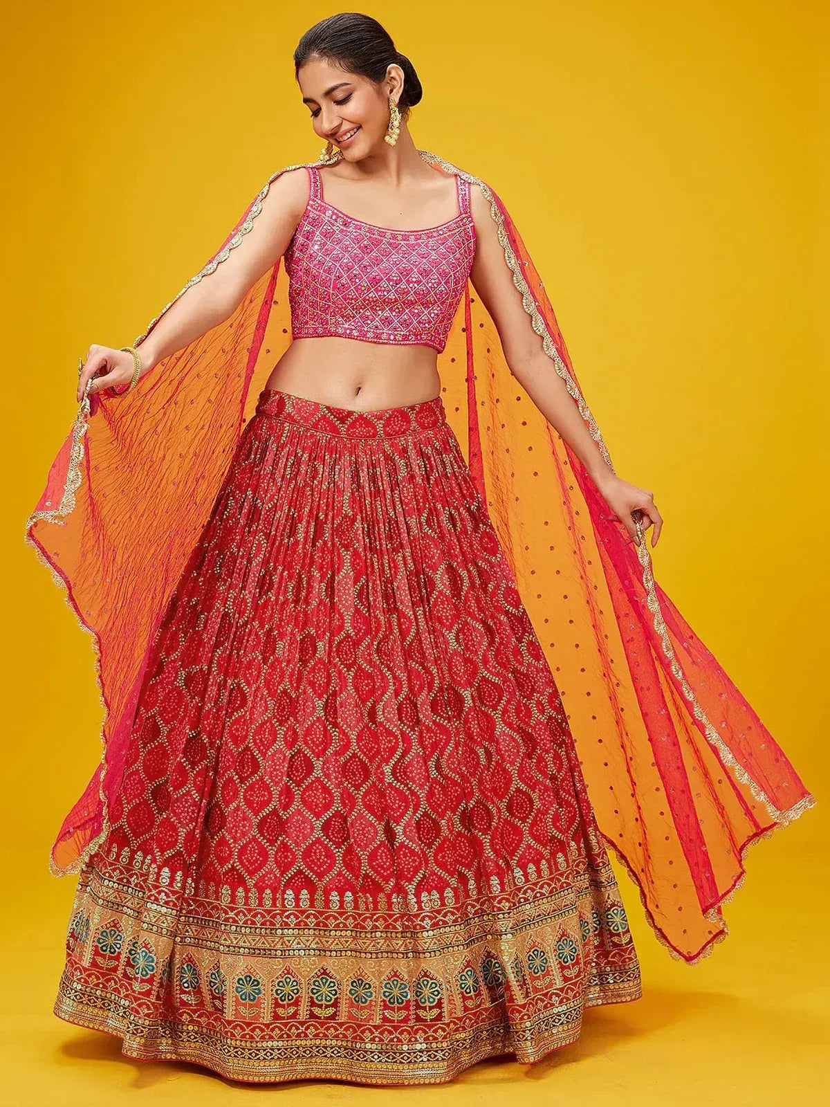 Tulsi Art Enchanting Pink Sequins Georgette Sangeet Wear Lehenga Choli | Grocsy