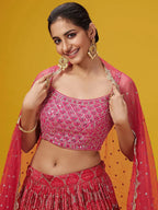 Tulsi Art Enchanting Pink Sequins Georgette Sangeet Wear Lehenga Choli | Grocsy