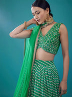 Tulsi Art Alluring Green Digital Printed Organza Festival Wear Lehenga Choli | Grocsy