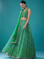 Tulsi Art Alluring Green Digital Printed Organza Festival Wear Lehenga Choli | Grocsy