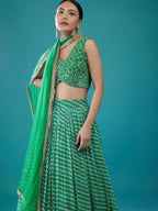 Tulsi Art Alluring Green Digital Printed Organza Festival Wear Lehenga Choli | Grocsy