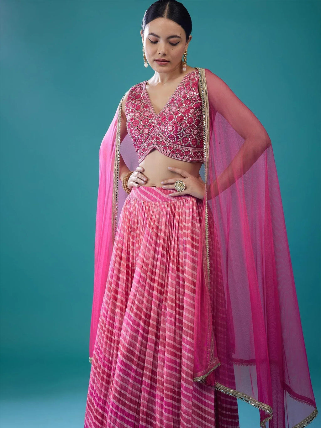 Tulsi Art Precious Pink Digital Printed Organza Event Wear Lehenga Choli With Dupatta | Grocsy