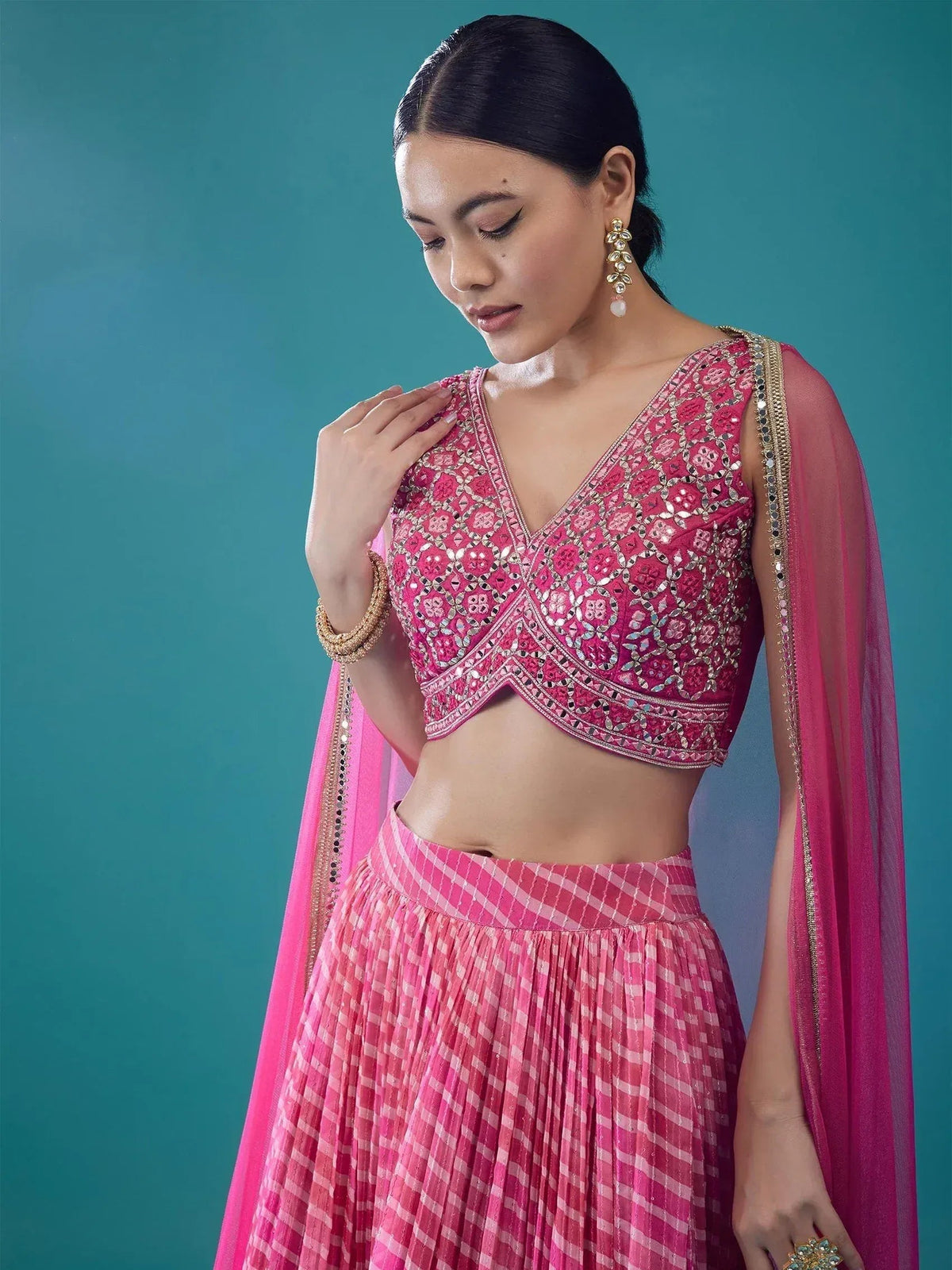 Tulsi Art Precious Pink Digital Printed Organza Event Wear Lehenga Choli With Dupatta | Grocsy