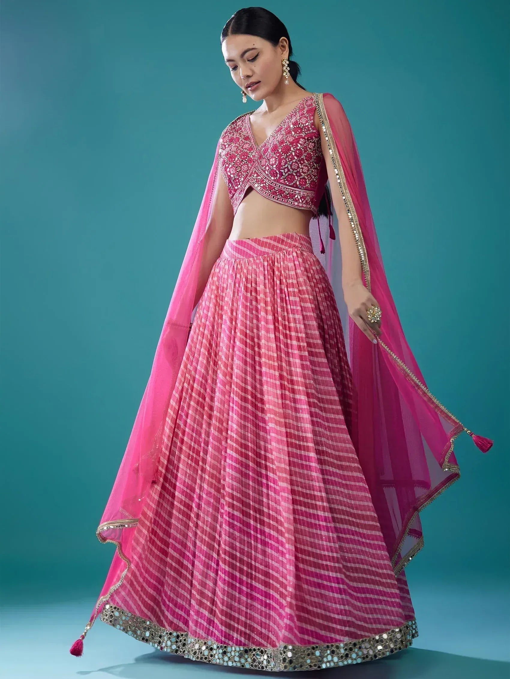 Tulsi Art Precious Pink Digital Printed Organza Event Wear Lehenga Choli With Dupatta | Grocsy