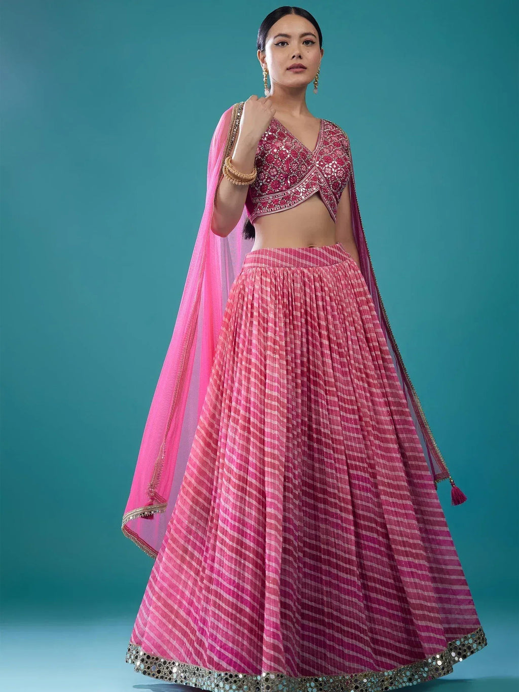Tulsi Art Precious Pink Digital Printed Organza Event Wear Lehenga Choli With Dupatta | Grocsy