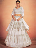 Tulsi Art Gorgeous Sky Blue Embroidered Georgette Reception Wear Lehenga Choli | Grocsy