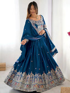 Tulsi Art Beautiful Dove Blue Sequins Crepe Wedding Lehenga Choli With Dupatta | Grocsy