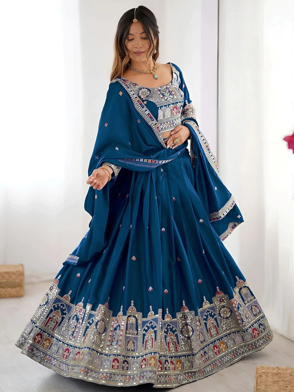 Tulsi Art Beautiful Dove Blue Sequins Crepe Wedding Lehenga Choli With Dupatta | Grocsy
