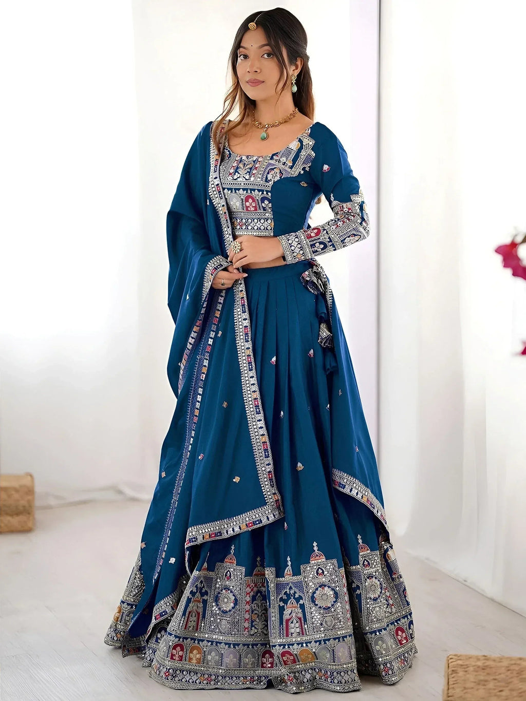 Tulsi Art Beautiful Dove Blue Sequins Crepe Wedding Lehenga Choli With Dupatta | Grocsy