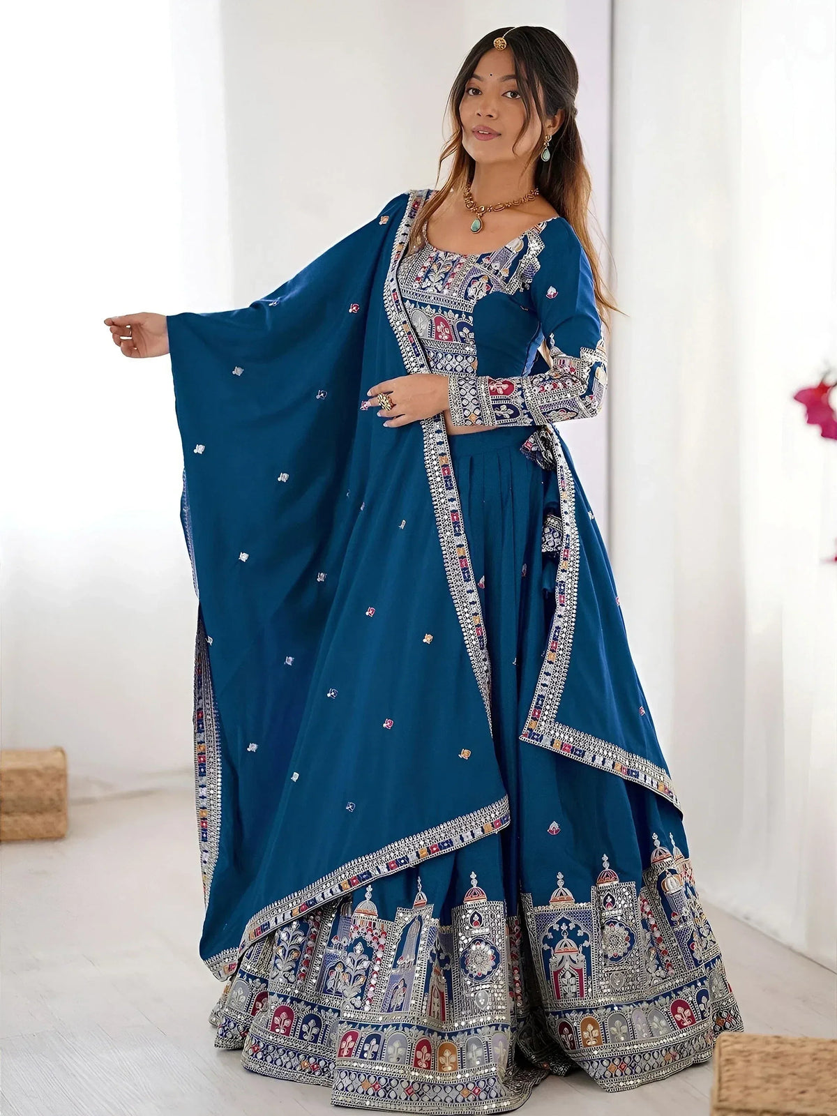 Tulsi Art Beautiful Dove Blue Sequins Crepe Wedding Lehenga Choli With Dupatta | Grocsy