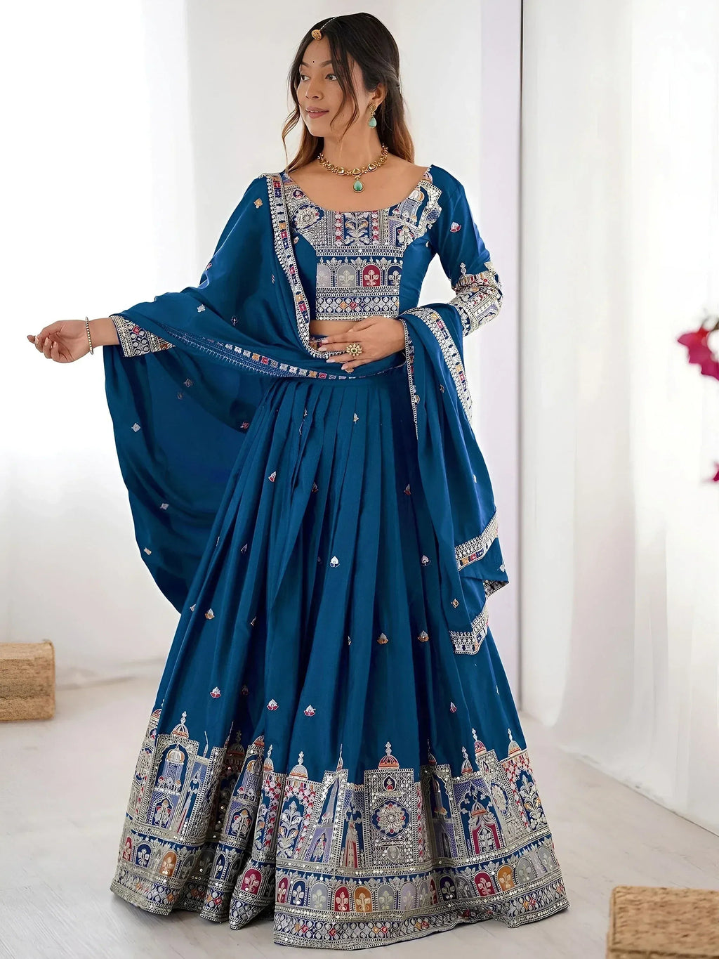 Tulsi Art Beautiful Dove Blue Sequins Crepe Wedding Lehenga Choli With Dupatta | Grocsy