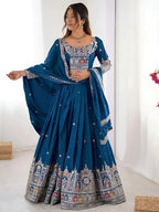 Tulsi Art Beautiful Dove Blue Sequins Crepe Wedding Lehenga Choli With Dupatta | Grocsy