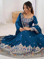 Tulsi Art Beautiful Dove Blue Sequins Crepe Wedding Lehenga Choli With Dupatta | Grocsy