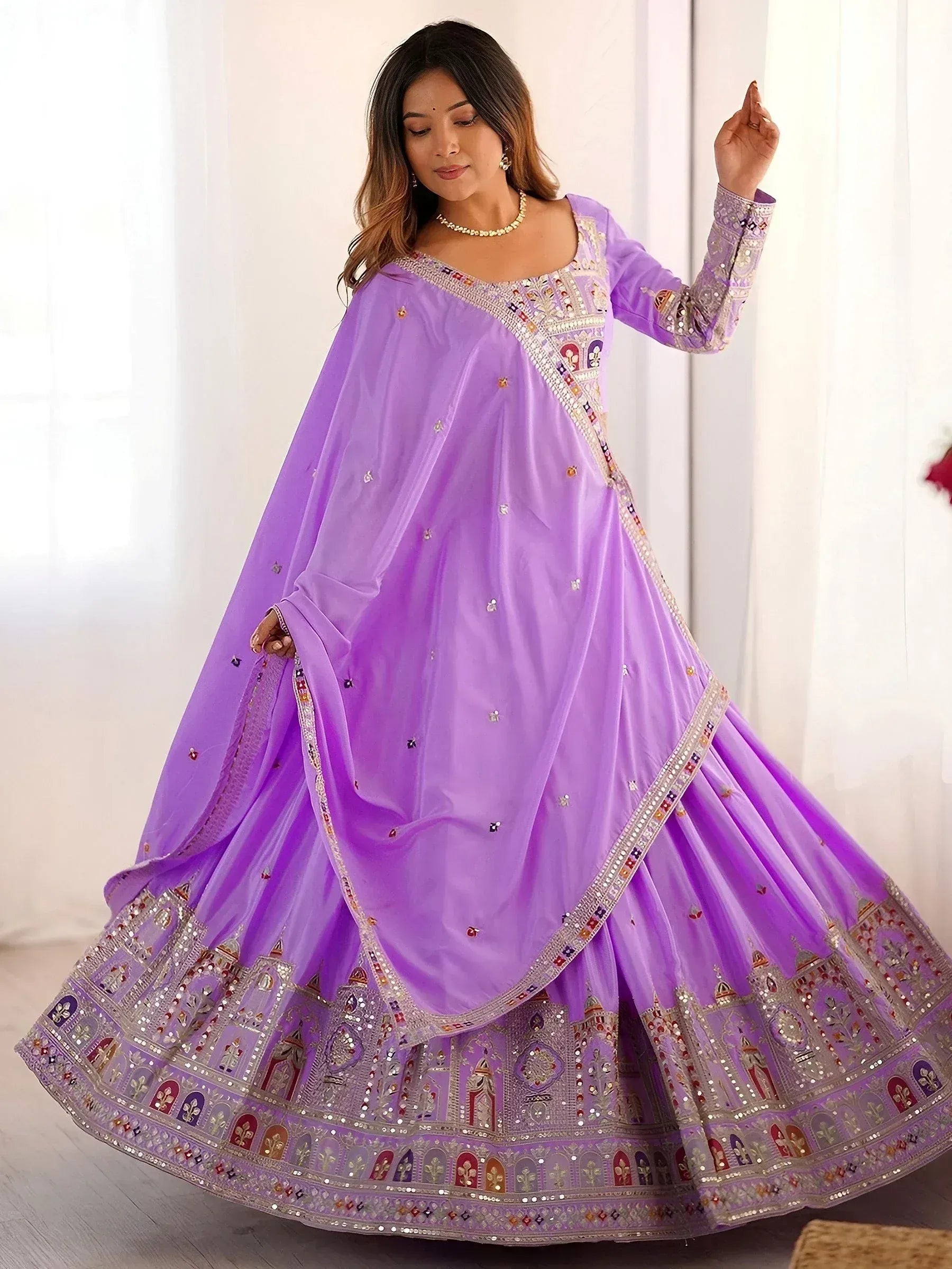Tulsi Art Mesmerizing Lavender Sequins Crepe Bridesmaid Lehenga Choli With Dupatta | Grocsy