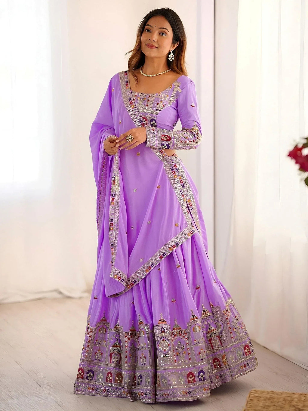 Tulsi Art Mesmerizing Lavender Sequins Crepe Bridesmaid Lehenga Choli With Dupatta | Grocsy