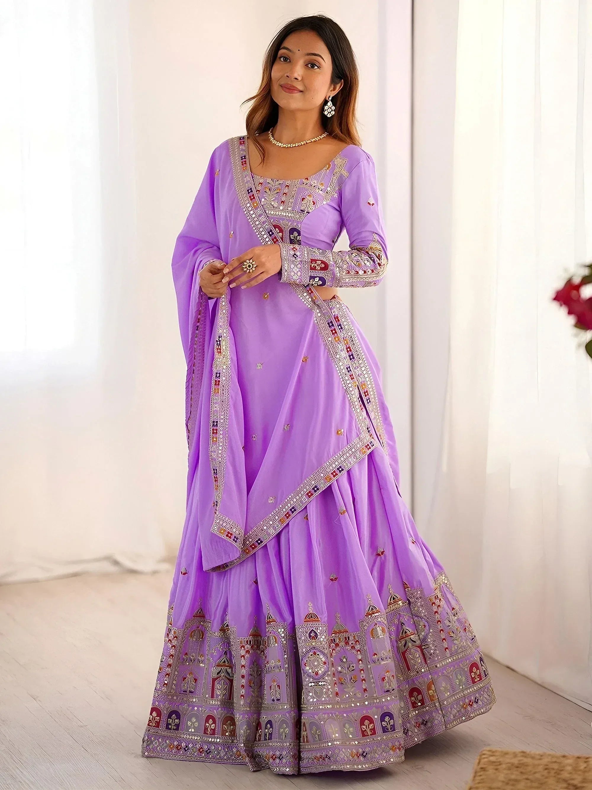 Tulsi Art Mesmerizing Lavender Sequins Crepe Bridesmaid Lehenga Choli With Dupatta | Grocsy