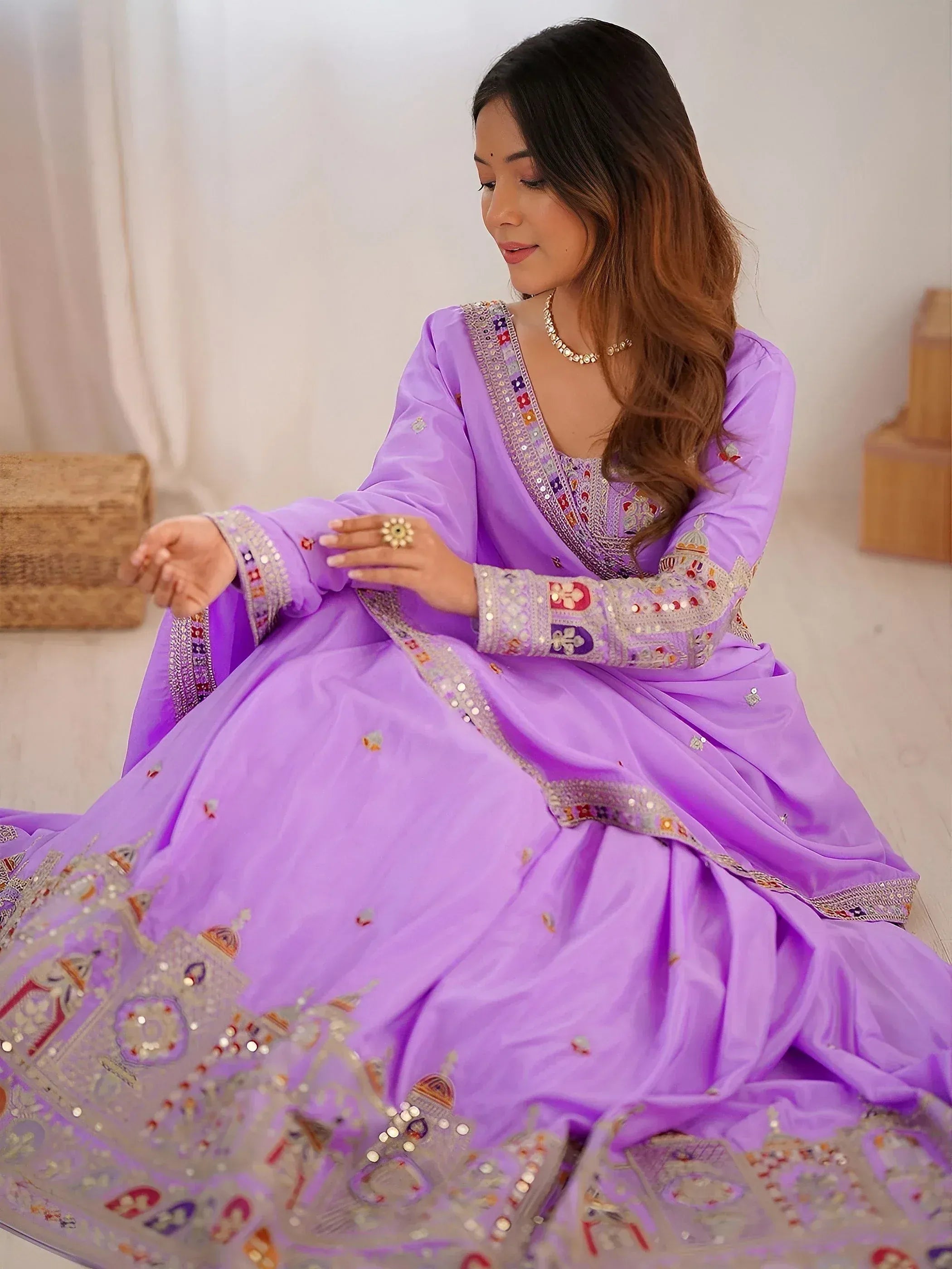 Tulsi Art Mesmerizing Lavender Sequins Crepe Bridesmaid Lehenga Choli With Dupatta | Grocsy