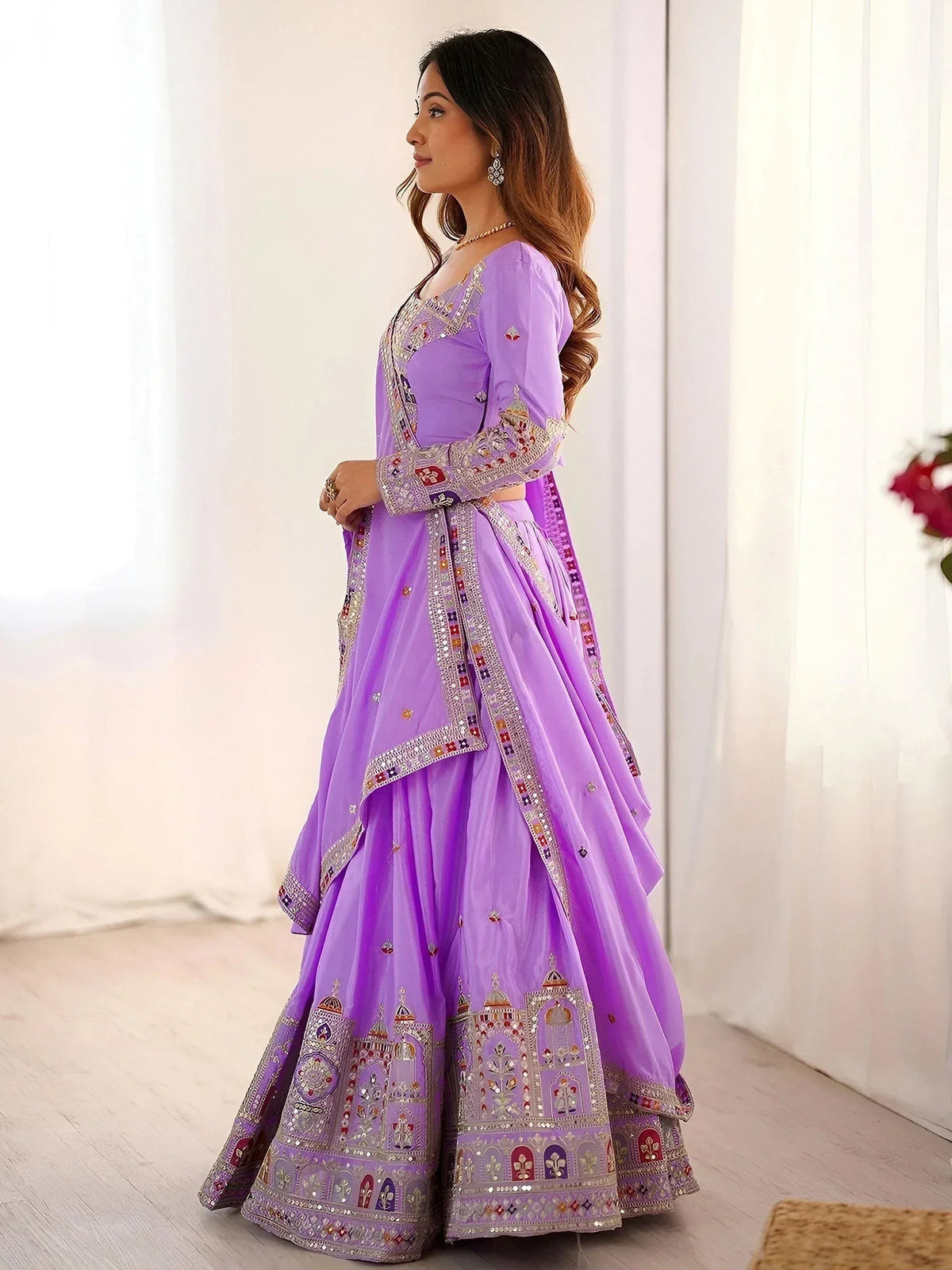 Tulsi Art Mesmerizing Lavender Sequins Crepe Bridesmaid Lehenga Choli With Dupatta | Grocsy
