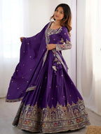 Tulsi Art Fantastic Purple Thread Embroidered Crepe Lehenga Choli With Dupatta | Grocsy