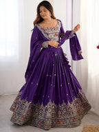 Tulsi Art Fantastic Purple Thread Embroidered Crepe Lehenga Choli With Dupatta | Grocsy