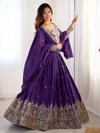 Tulsi Art Fantastic Purple Thread Embroidered Crepe Lehenga Choli With Dupatta | Grocsy