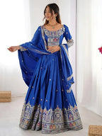 Tulsi Art Magnificent Royal Blue Thread Work Crepe Wedding Lehenga Choli With Dupatta | Grocsy