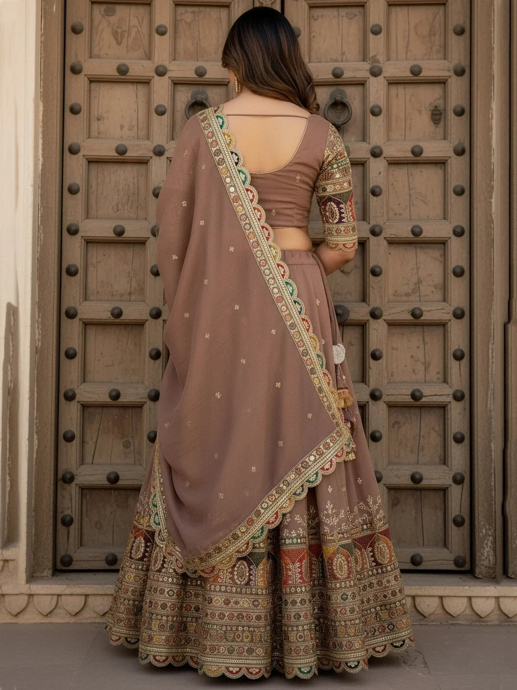 Tulsi Art Precious Beige Thread Work Silk Festival Wear Lehenga Choli With Dupatta | Grocsy