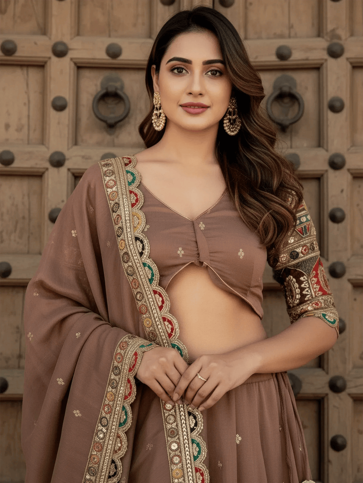 Tulsi Art Precious Beige Thread Work Silk Festival Wear Lehenga Choli With Dupatta | Grocsy