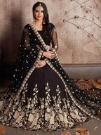 Tulsi Art Black Embroidered Crepe Silk Lehenga Choli | Grocsy