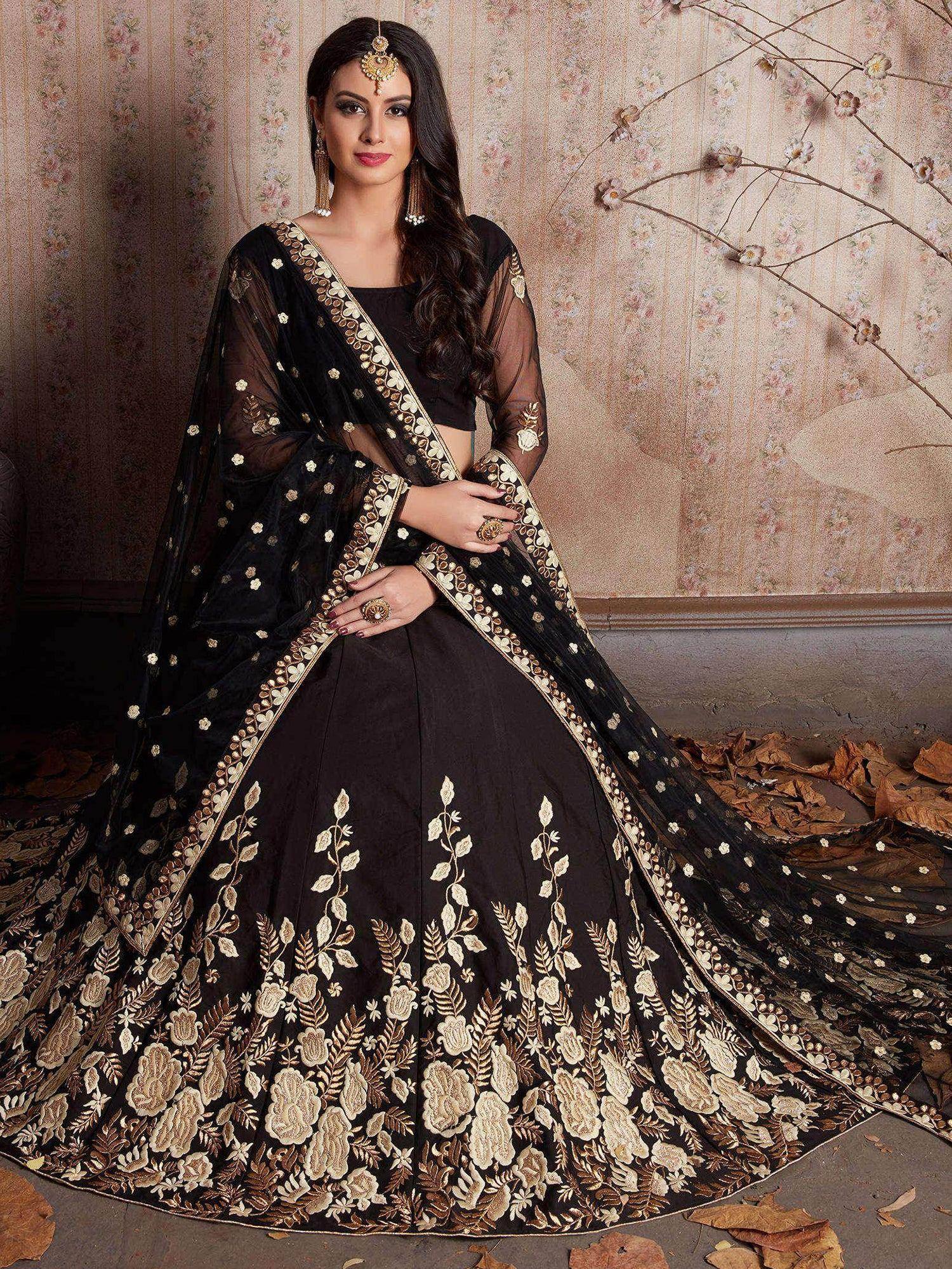 Tulsi Art Black Embroidered Crepe Silk Lehenga Choli | Grocsy