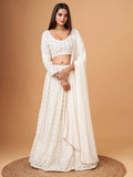 Tulsi Art Fascinating White Thread Work Georgette Bridesmaid Lehenga Choli | Grocsy