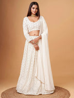 Tulsi Art Fascinating White Thread Work Georgette Bridesmaid Lehenga Choli | Grocsy